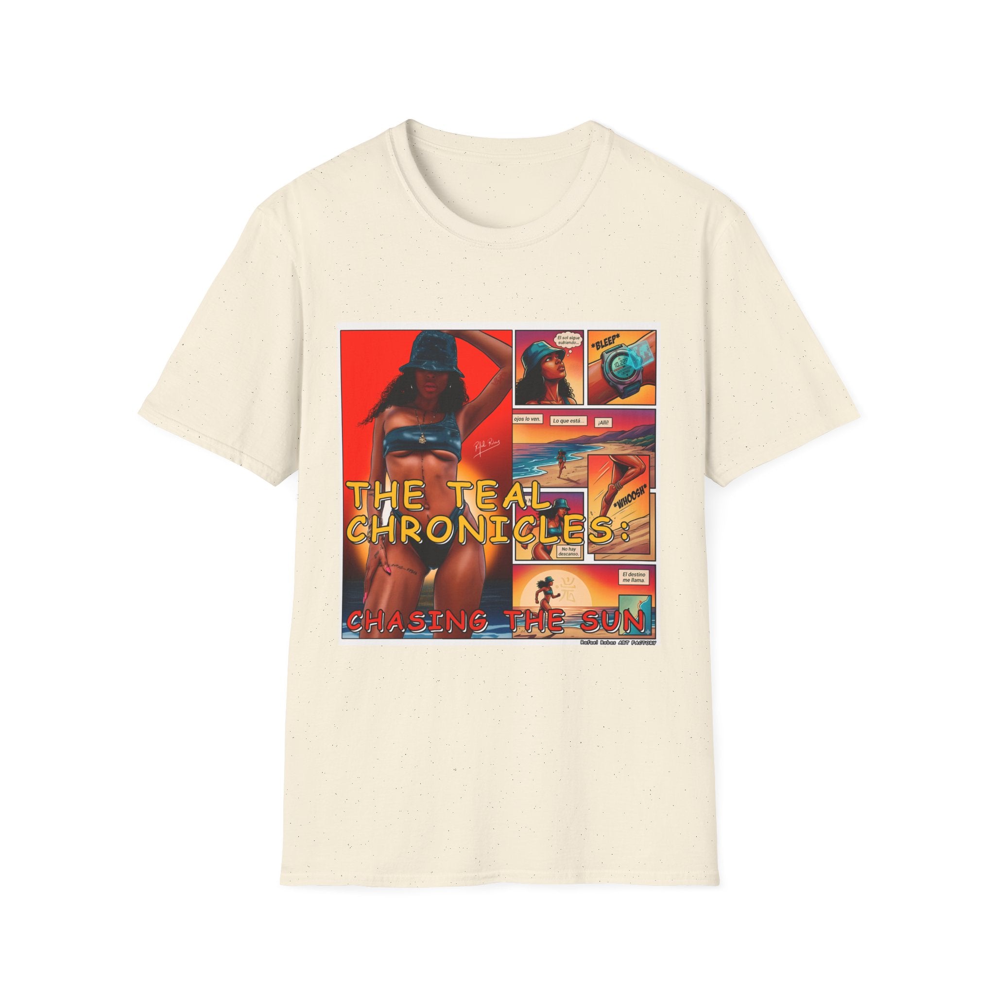 Graphic T-Shirt — "The Teal Chronicles" Retro Comic Surf Art