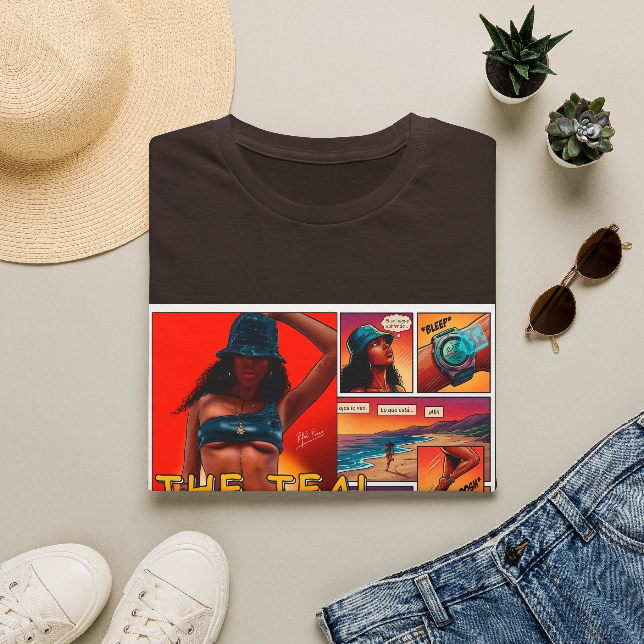 Graphic T-Shirt — "The Teal Chronicles" Retro Comic Surf Art