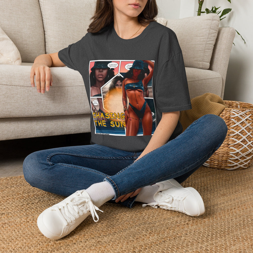 Graphic Swim Babe T-Shirt — "Chasing the Sun" Comic Panel Tee