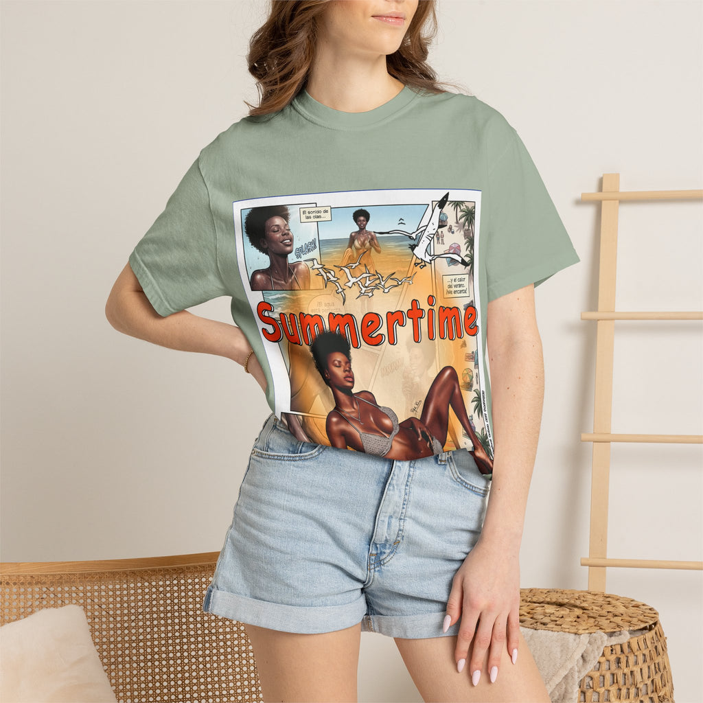 Summertime Retro Beach T-shirt — Vintage Comic Pinup Design
