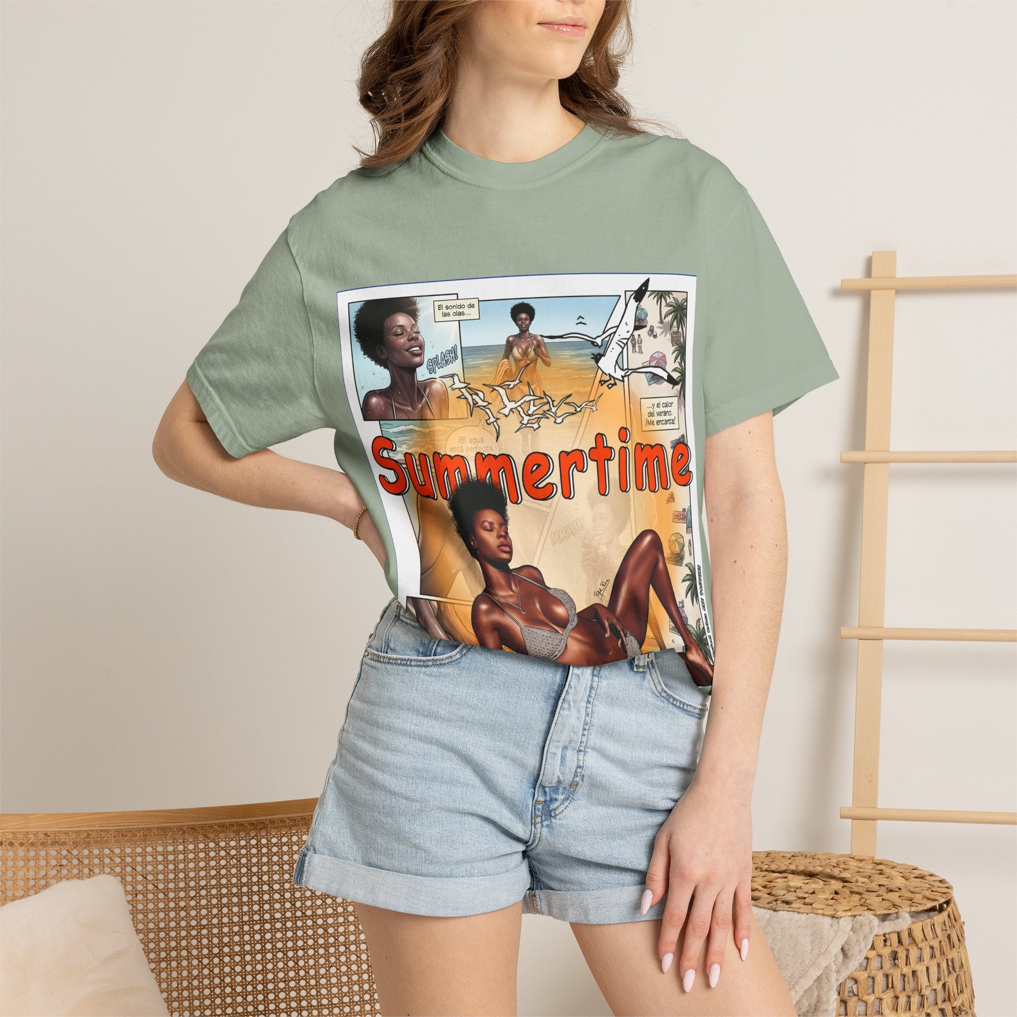 Summertime Retro Beach T-shirt — Vintage Comic Pinup Design