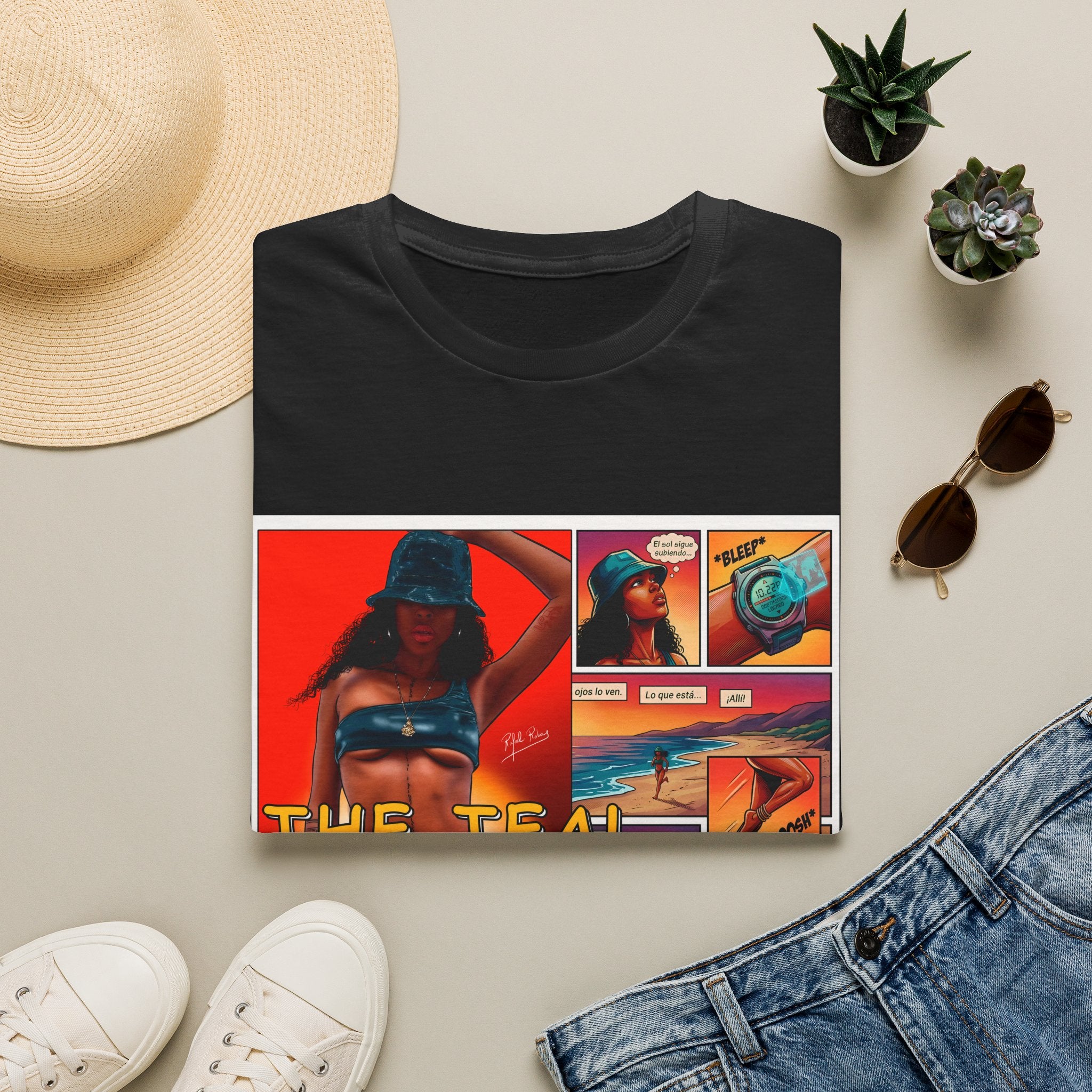 Graphic T-Shirt — "The Teal Chronicles" Retro Comic Surf Art