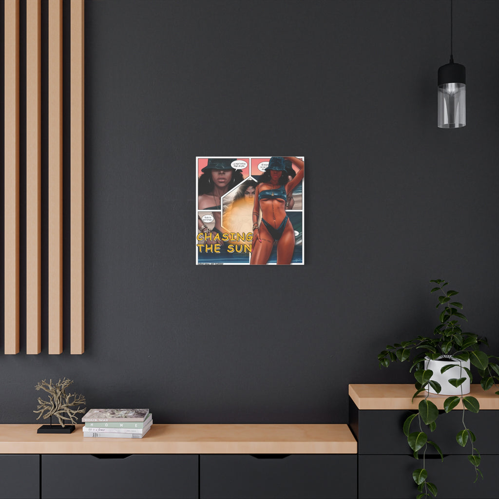 Chasing the Sun Canvas Art — Tropical Pinup Comic Print