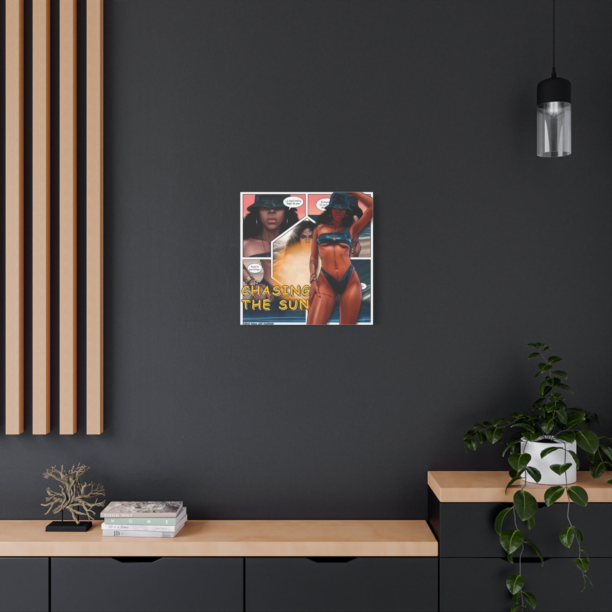 Chasing the Sun Canvas Art — Tropical Pinup Comic Print