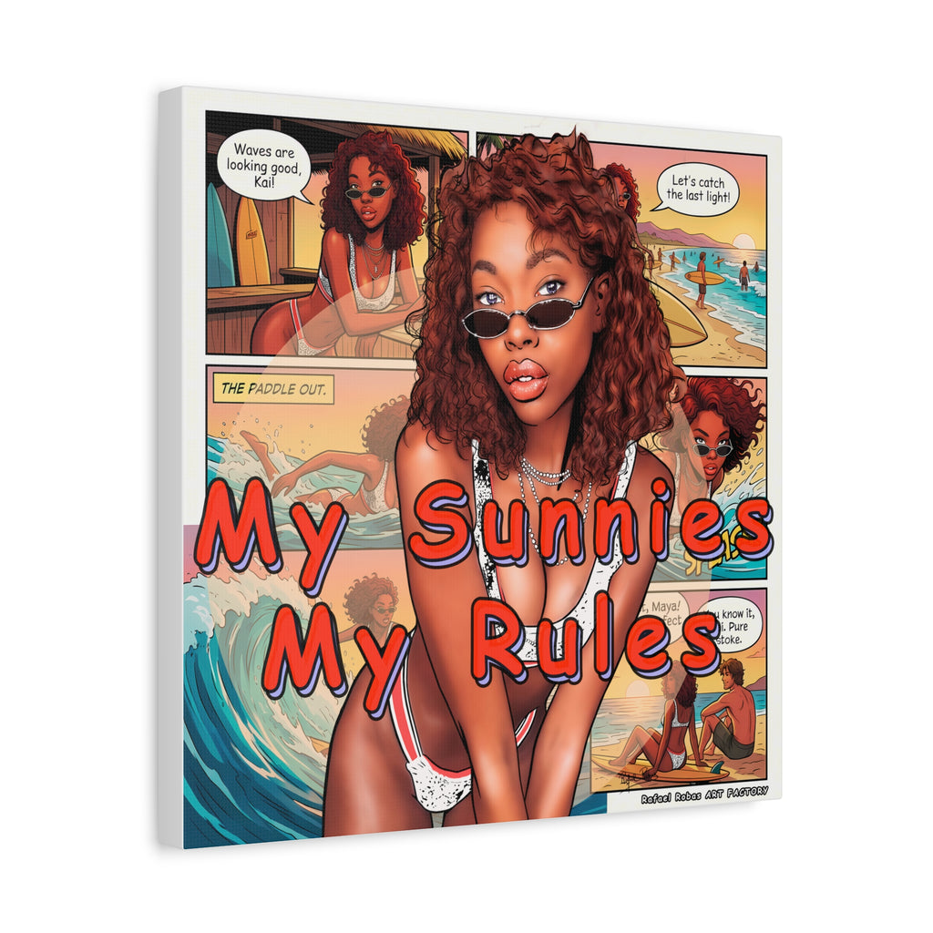 Canvas Wall Art — "My Sunnies My Rules" Beach Comic Print