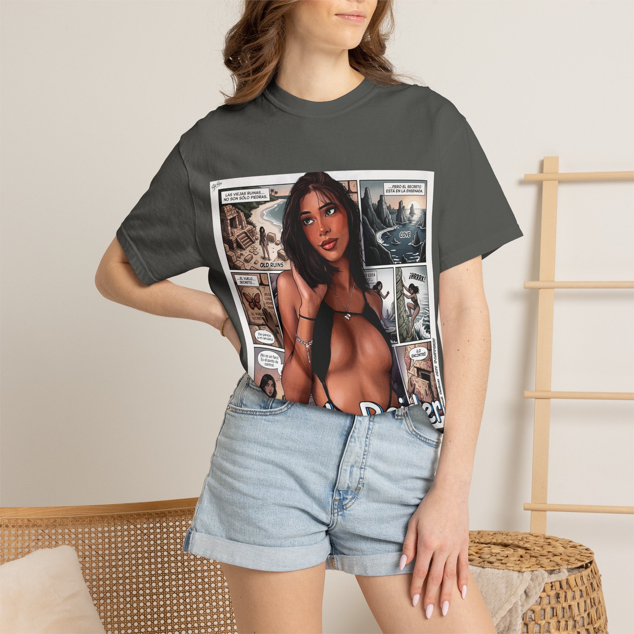 Graphic Tee — "Beach Raider" Pinup Comic Art T-Shirt