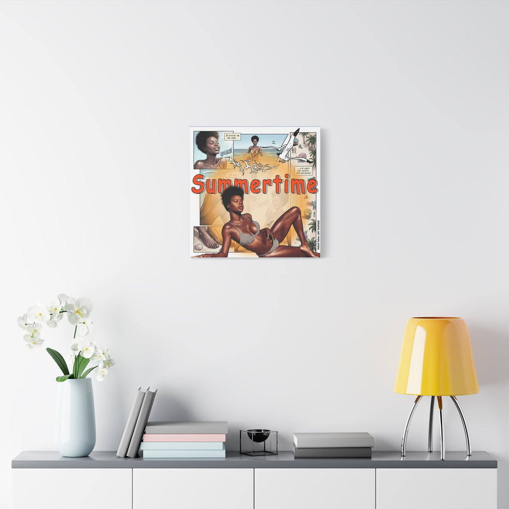 Summertime Beach Art Canvas - Retro Comic Afrocentric Pinup Wall Decor