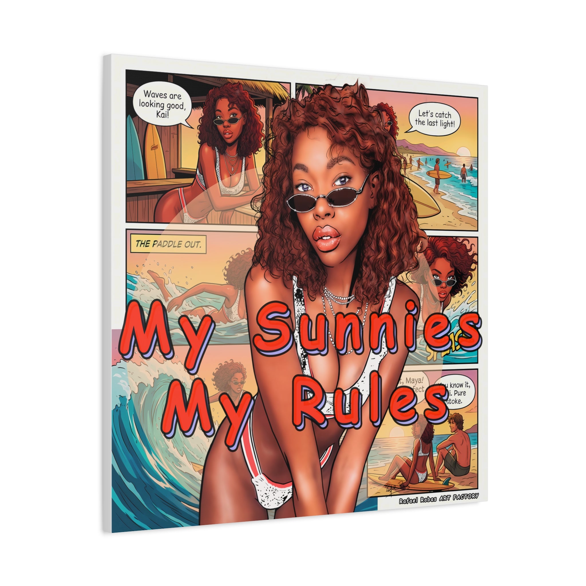 Canvas Wall Art — "My Sunnies My Rules" Beach Comic Print