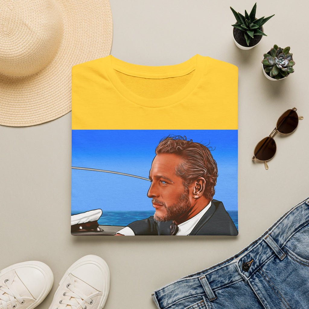 Classic Convertible Portrait T‑Shirt — Retro Gentleman Driving Design