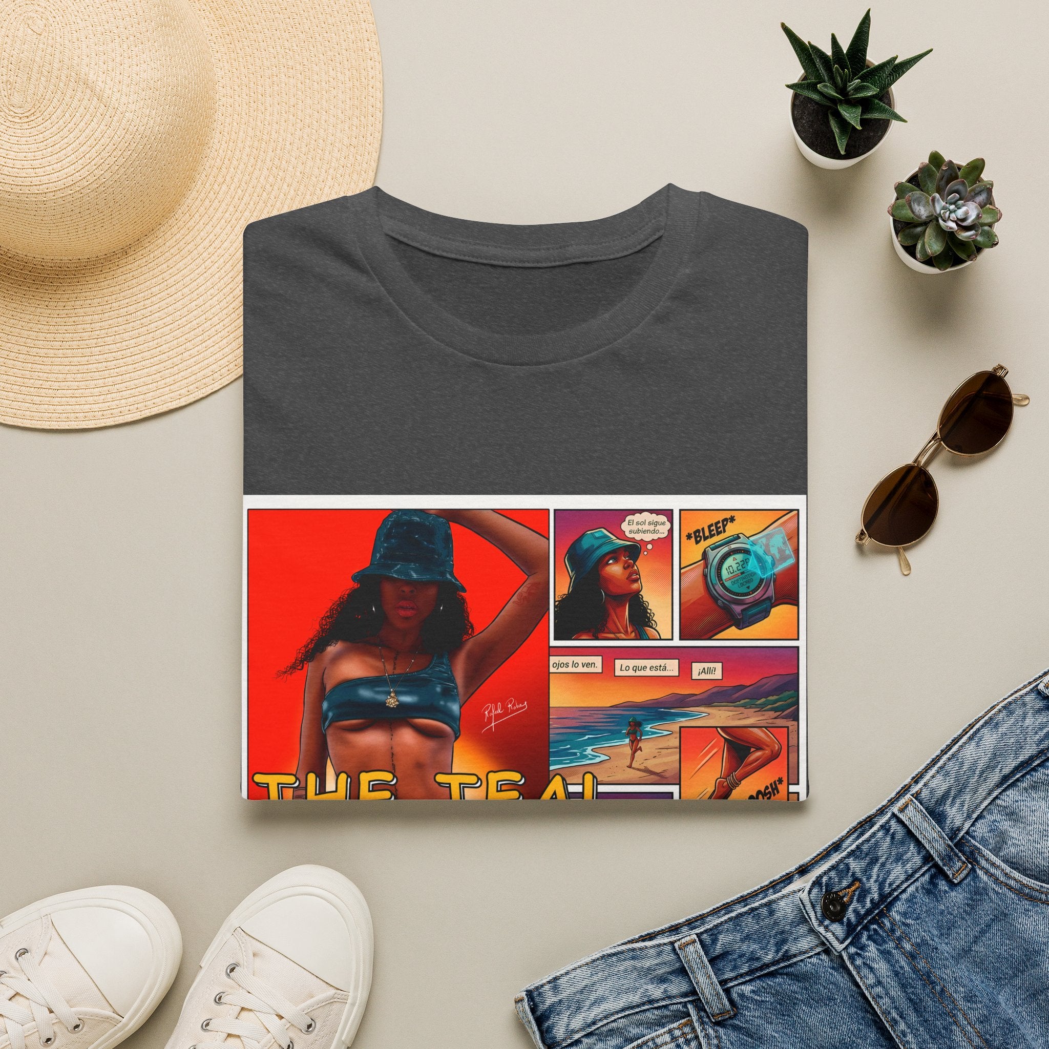 Graphic T-Shirt — "The Teal Chronicles" Retro Comic Surf Art