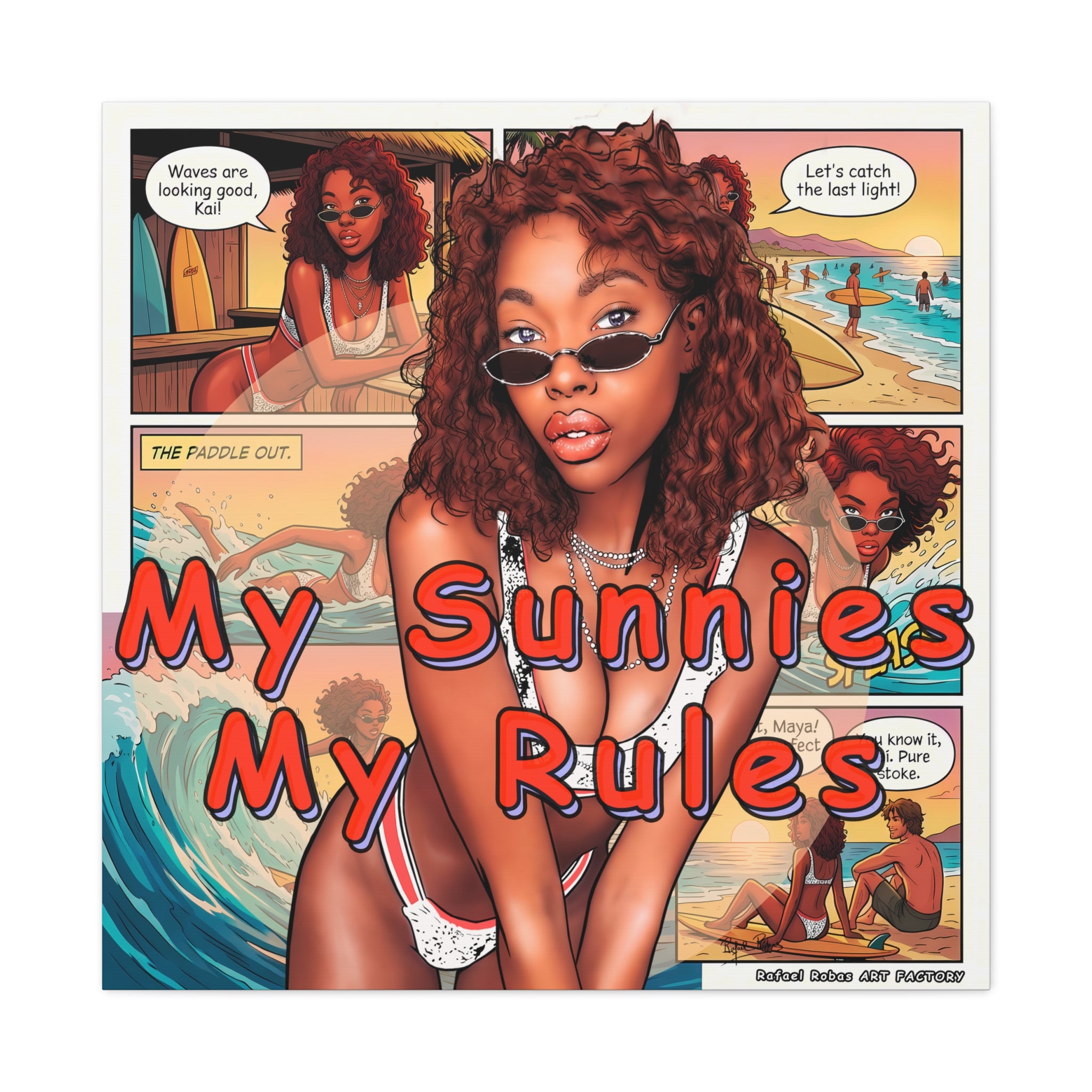Canvas Wall Art — "My Sunnies My Rules" Beach Comic Print