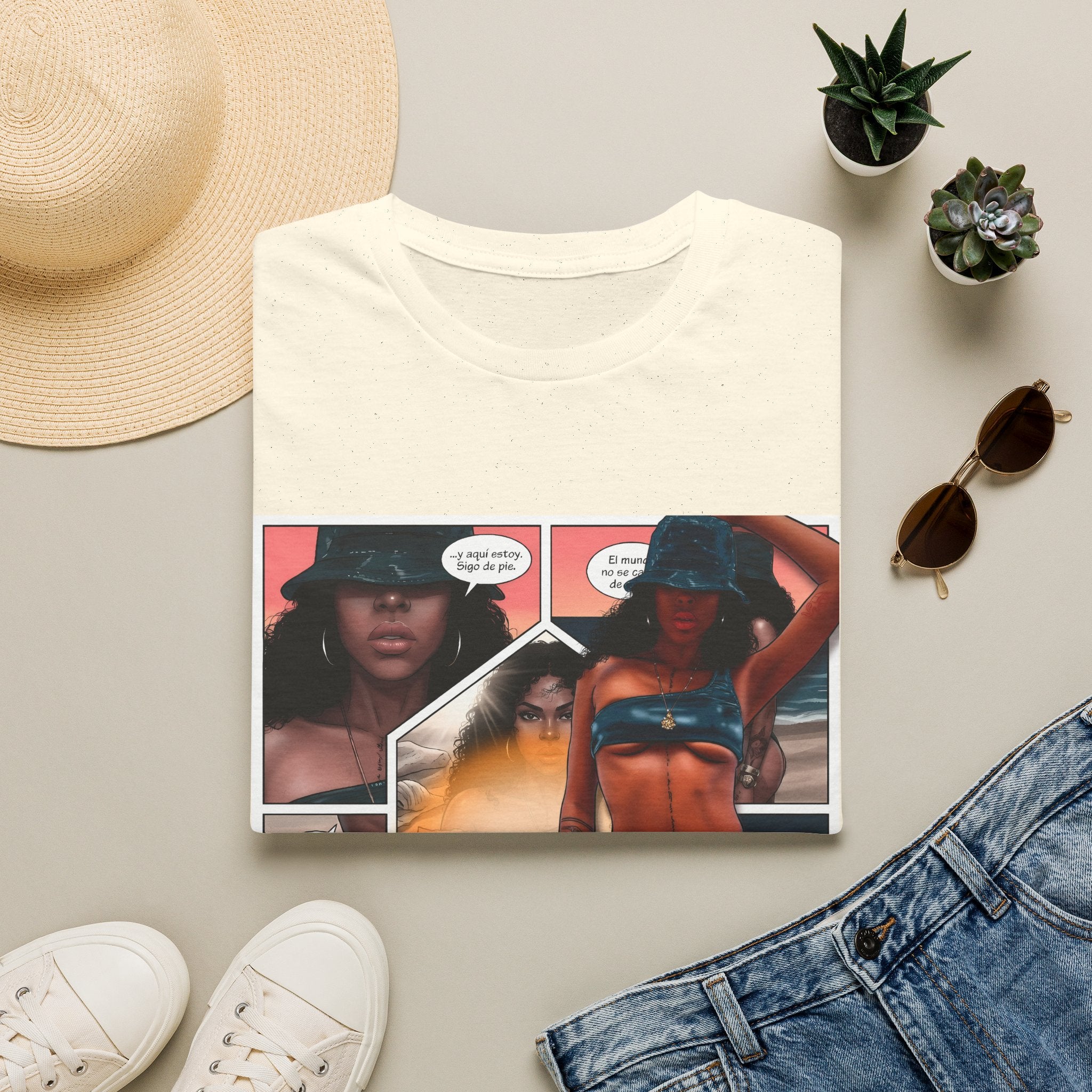 Graphic Swim Babe T-Shirt — "Chasing the Sun" Comic Panel Tee