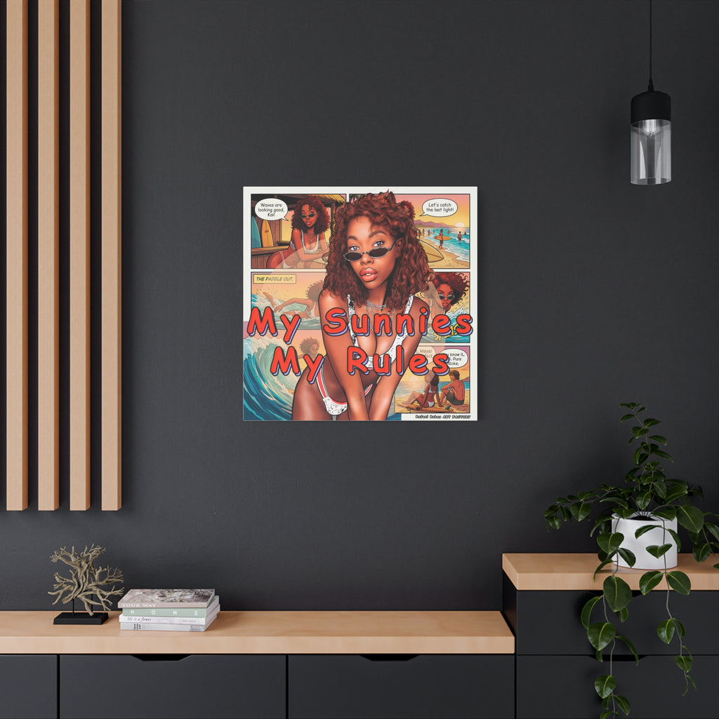 Canvas Wall Art — "My Sunnies My Rules" Beach Comic Print