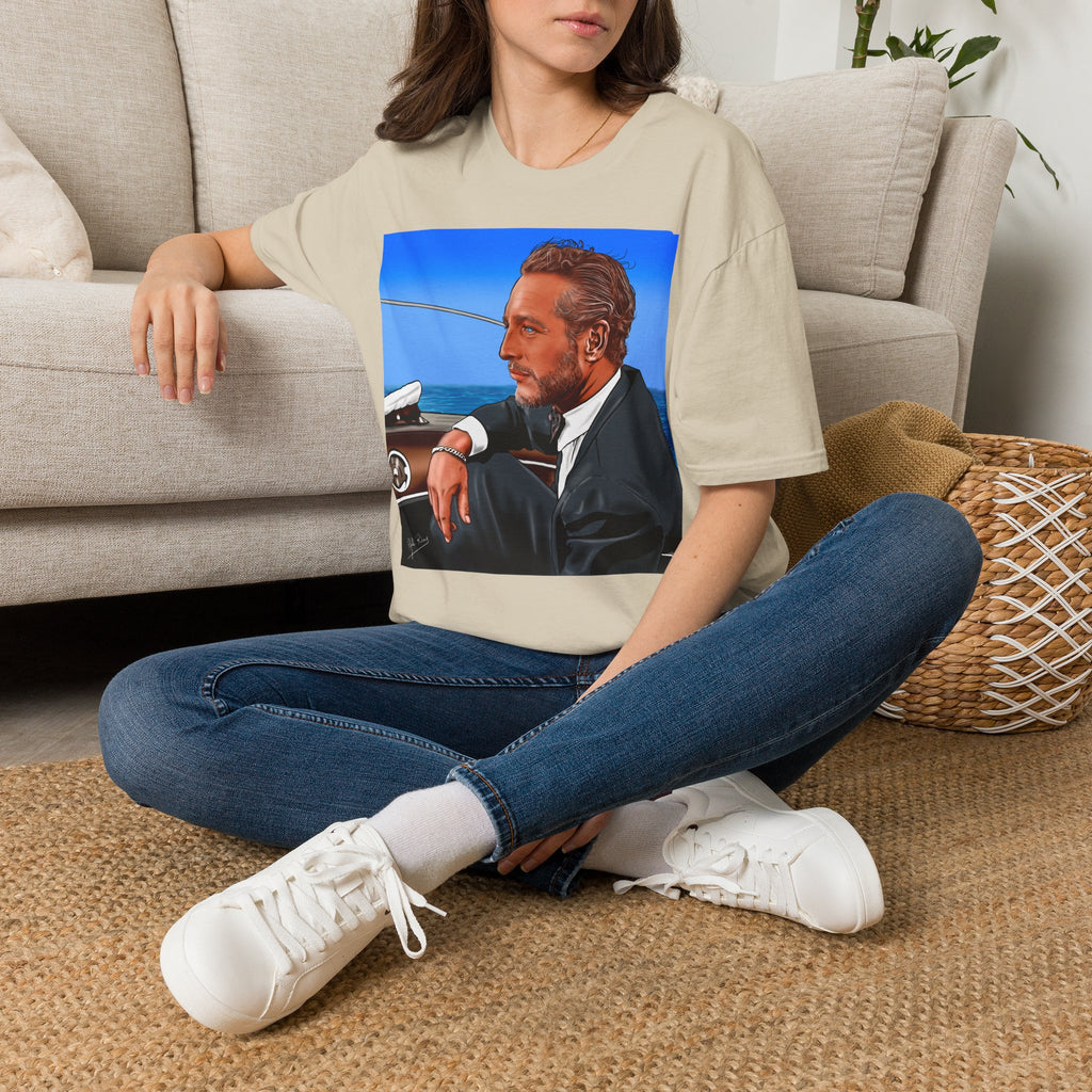 Classic Convertible Portrait T‑Shirt — Retro Gentleman Driving Design
