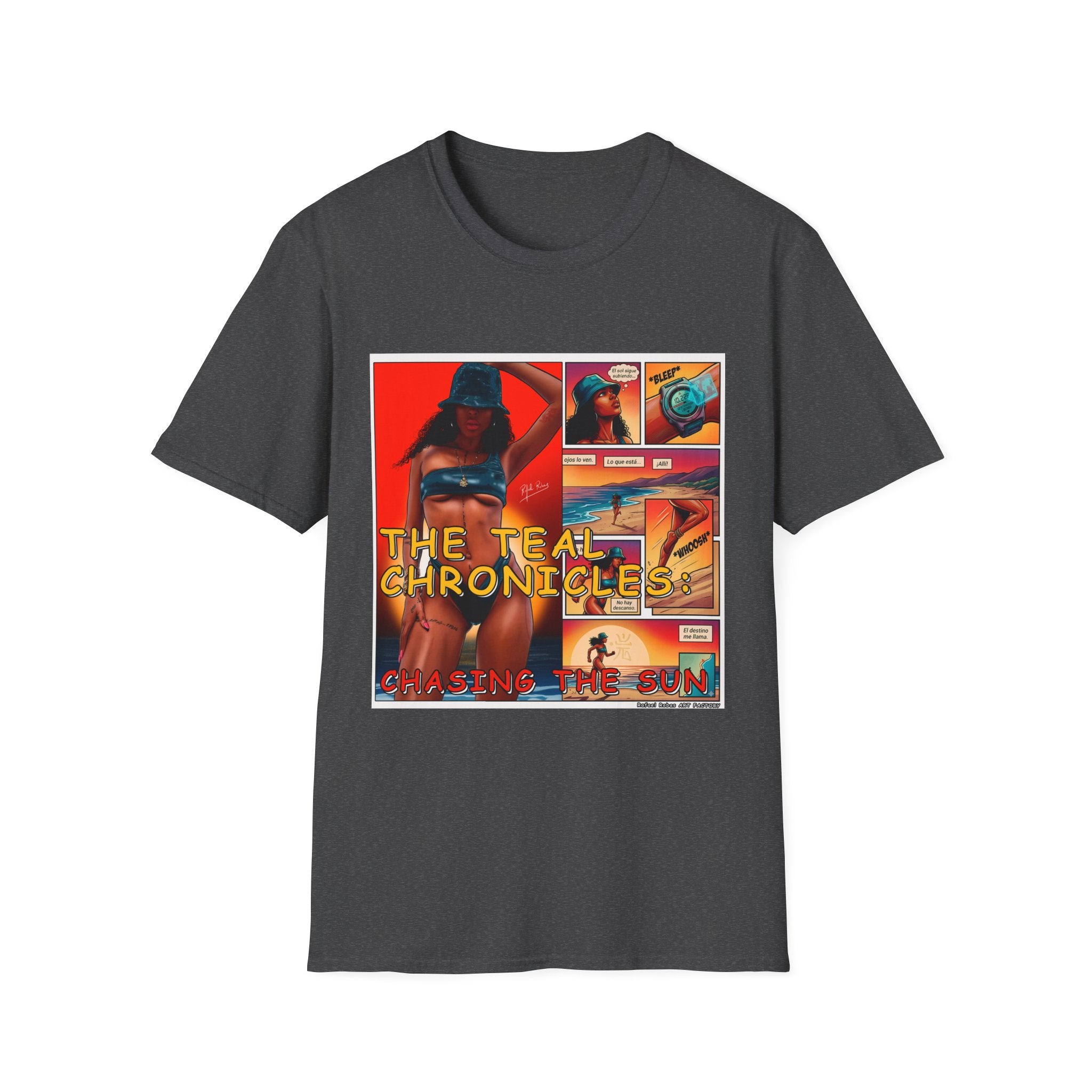 Graphic T-Shirt — "The Teal Chronicles" Retro Comic Surf Art