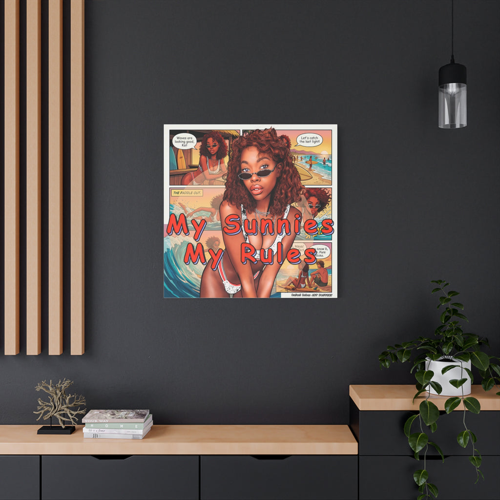 Canvas Wall Art — "My Sunnies My Rules" Beach Comic Print
