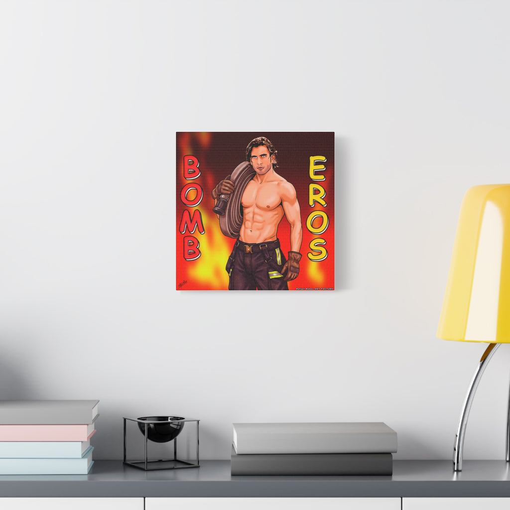 Firefighter Pinup Canvas Print — "Bomb Eros" Matte Stretched Wall Art