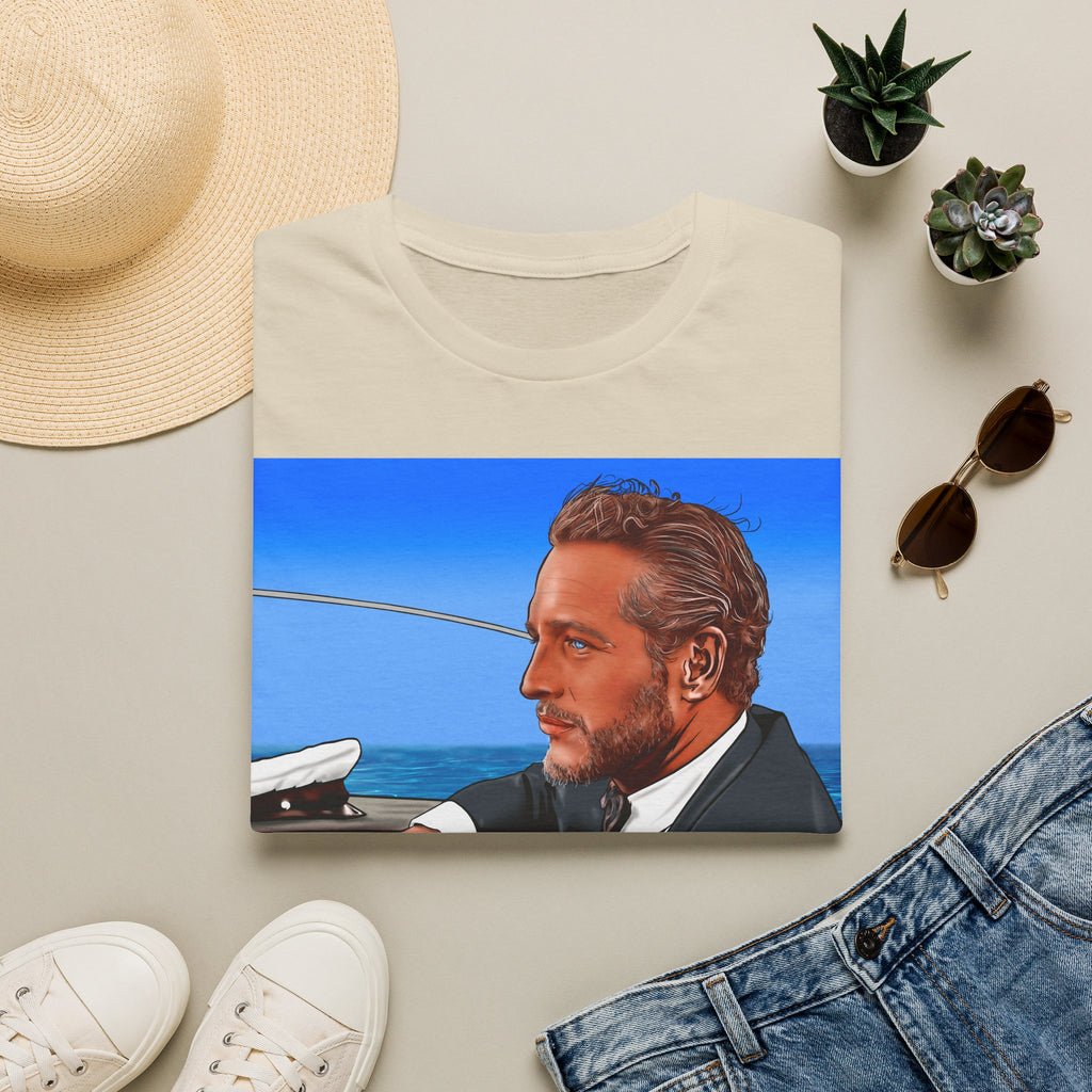 Classic Convertible Portrait T‑Shirt — Retro Gentleman Driving Design