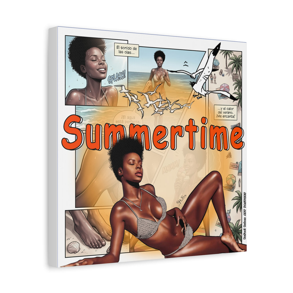 Summertime Beach Art Canvas - Retro Comic Afrocentric Pinup Wall Decor
