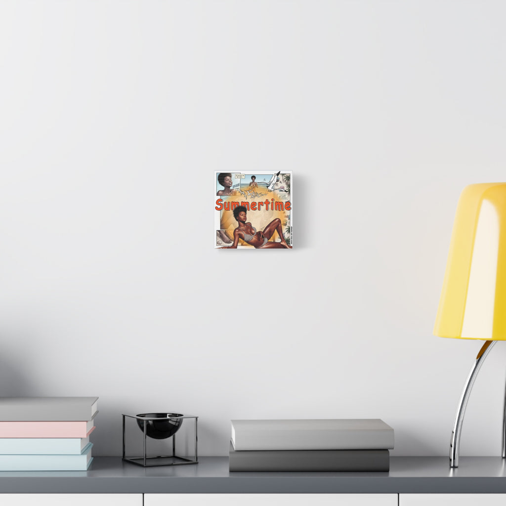 Summertime Beach Art Canvas - Retro Comic Afrocentric Pinup Wall Decor