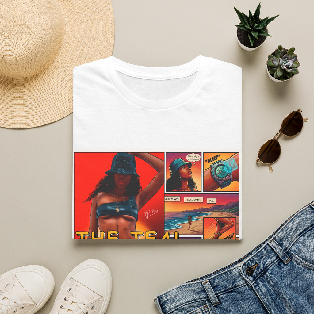 Graphic T-Shirt — "The Teal Chronicles" Retro Comic Surf Art