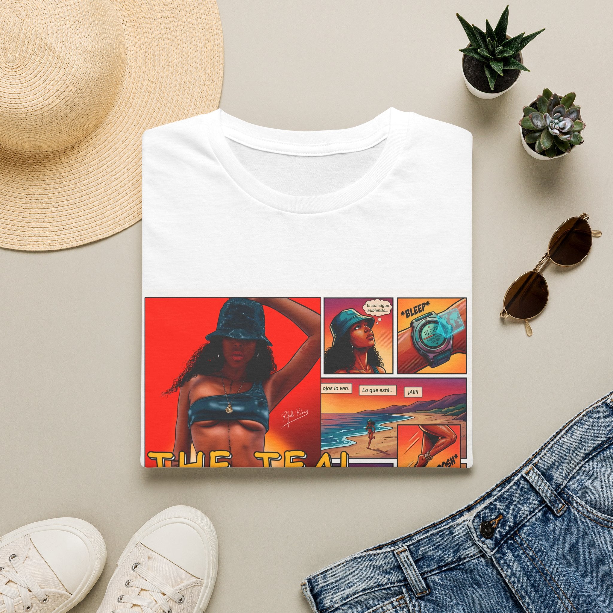 Graphic T-Shirt — "The Teal Chronicles" Retro Comic Surf Art