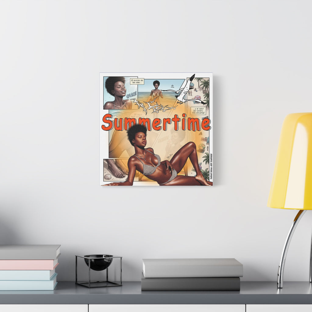 Summertime Beach Art Canvas - Retro Comic Afrocentric Pinup Wall Decor