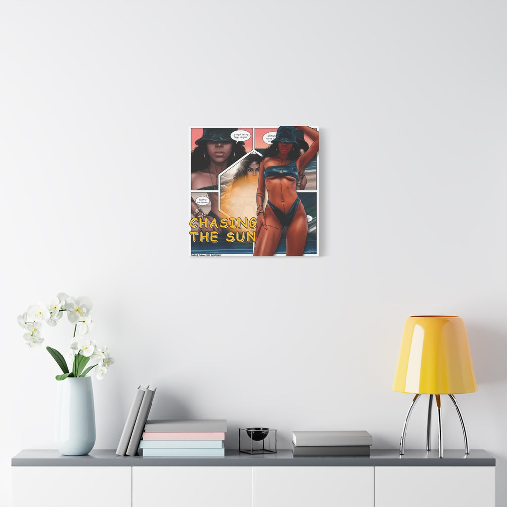 Chasing the Sun Canvas Art — Tropical Pinup Comic Print
