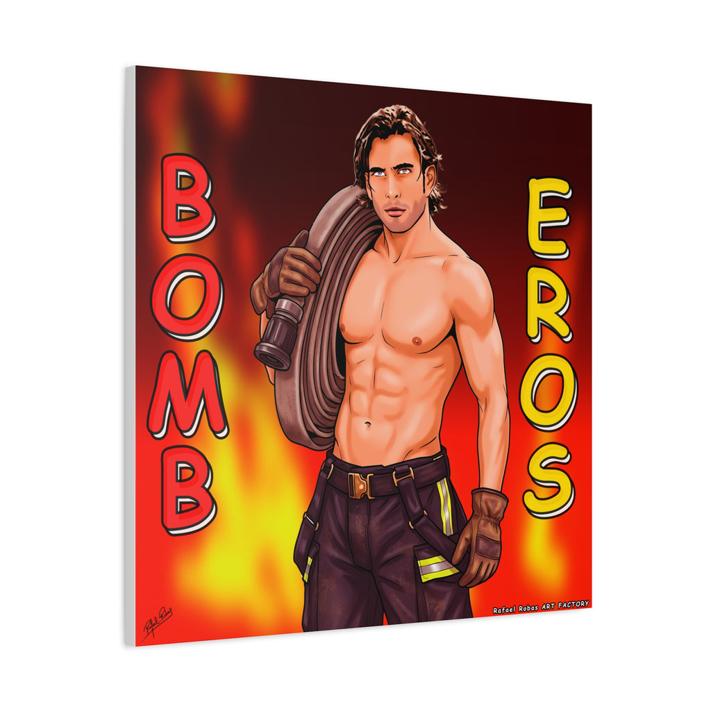 Firefighter Pinup Canvas Print — "Bomb Eros" Matte Stretched Wall Art