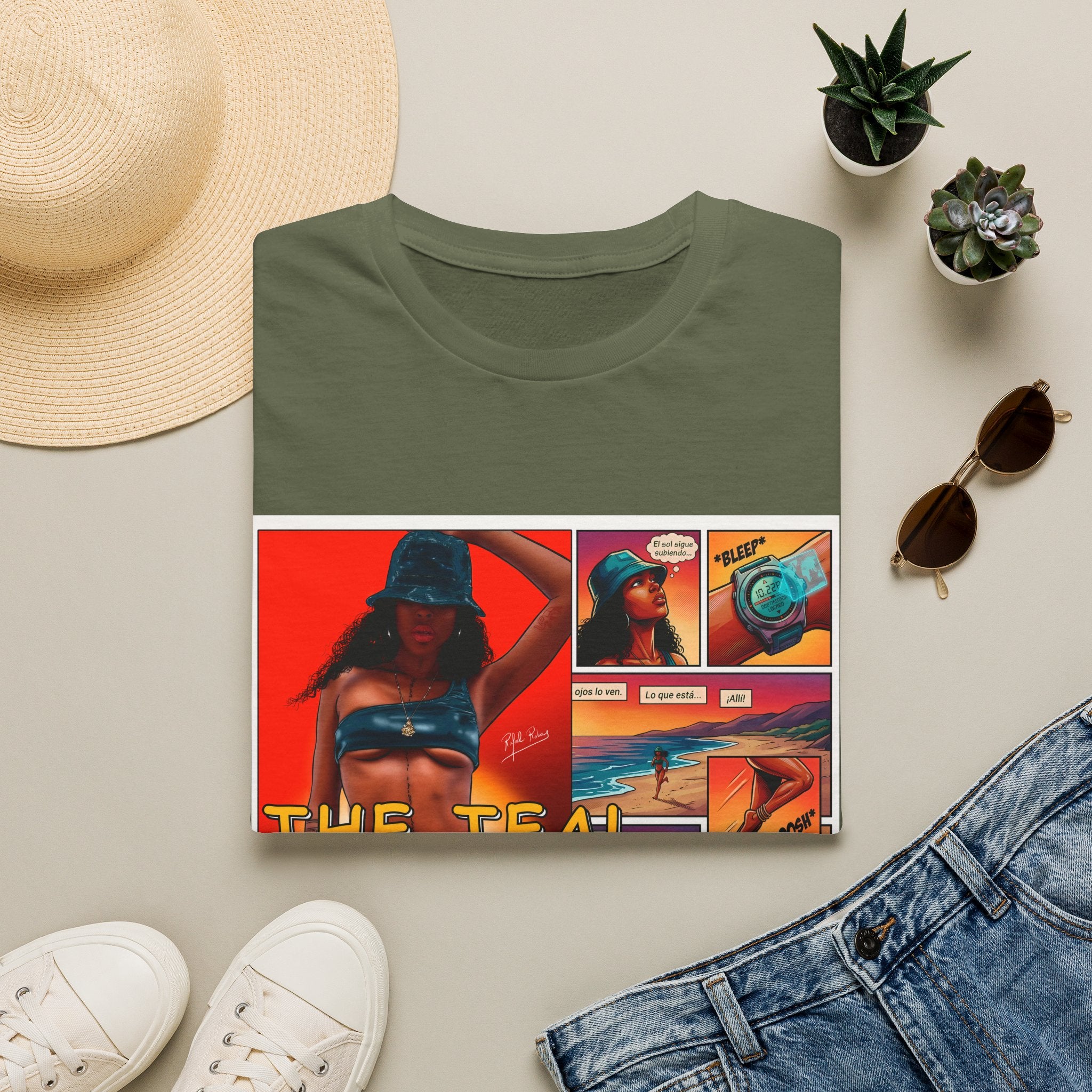 Graphic T-Shirt — "The Teal Chronicles" Retro Comic Surf Art