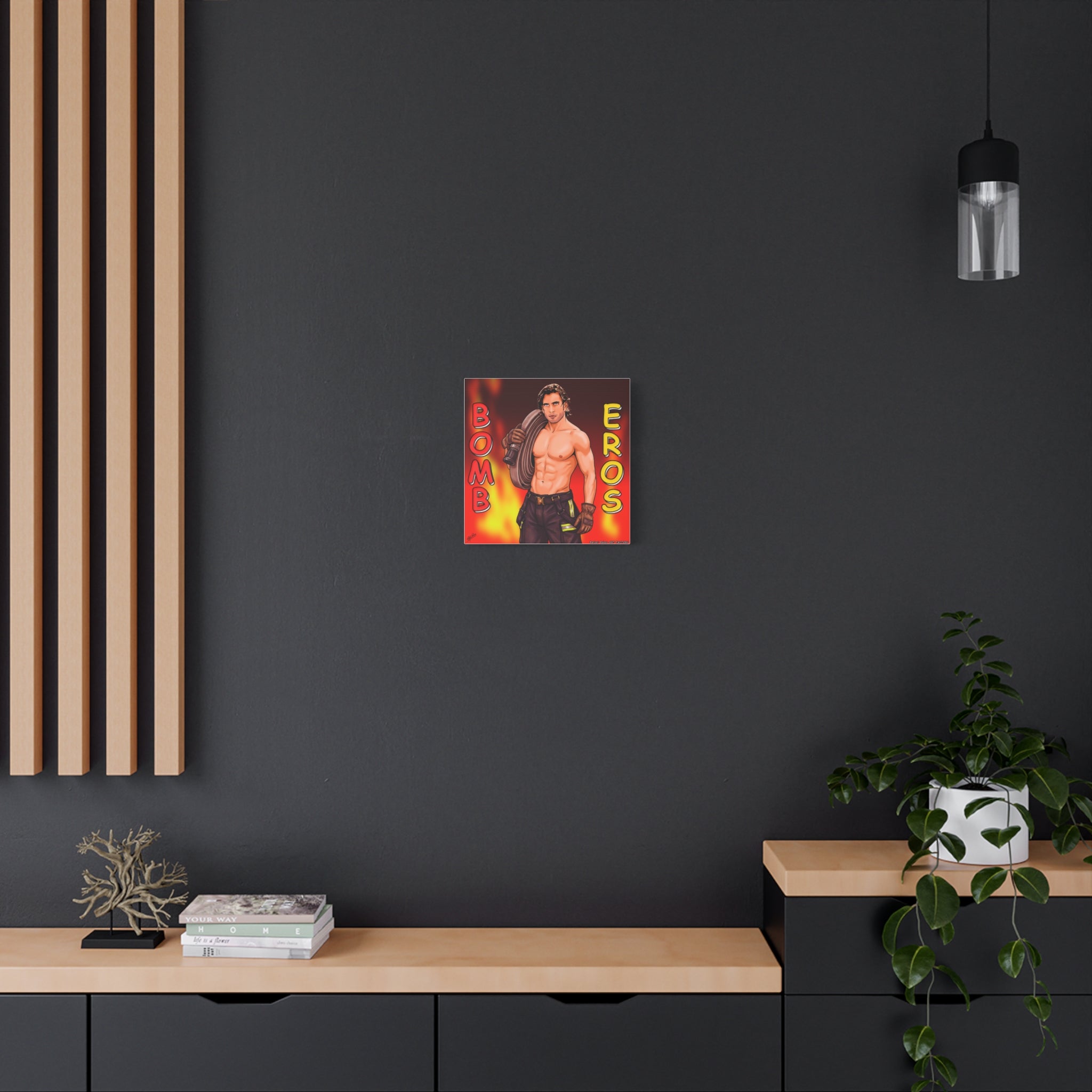 Firefighter Pinup Canvas Print — "Bomb Eros" Matte Stretched Wall Art
