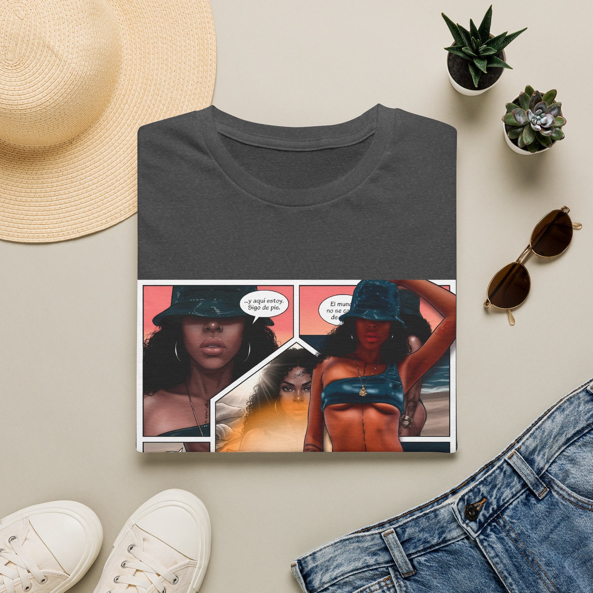 Graphic Swim Babe T-Shirt — "Chasing the Sun" Comic Panel Tee