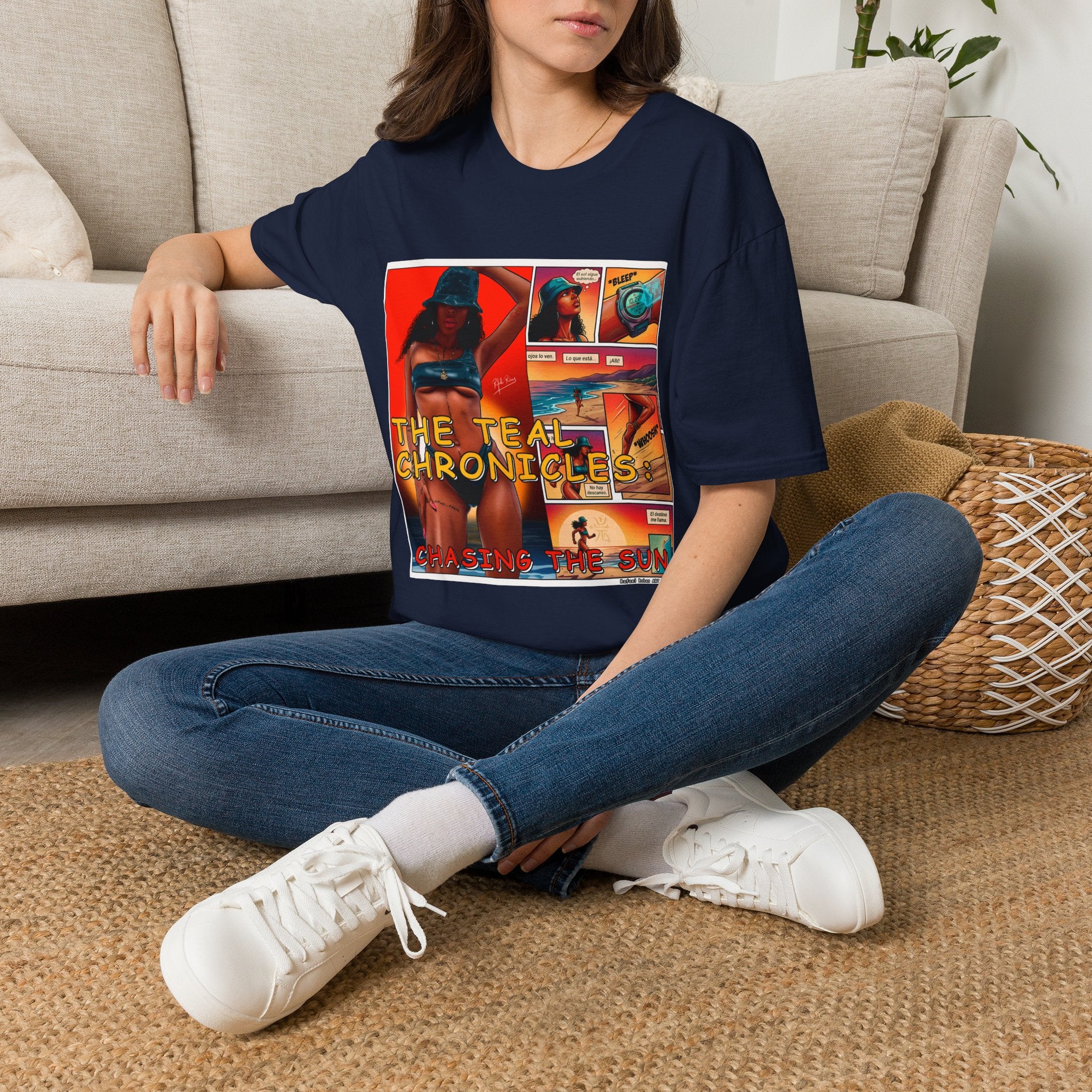 Graphic T-Shirt — "The Teal Chronicles" Retro Comic Surf Art
