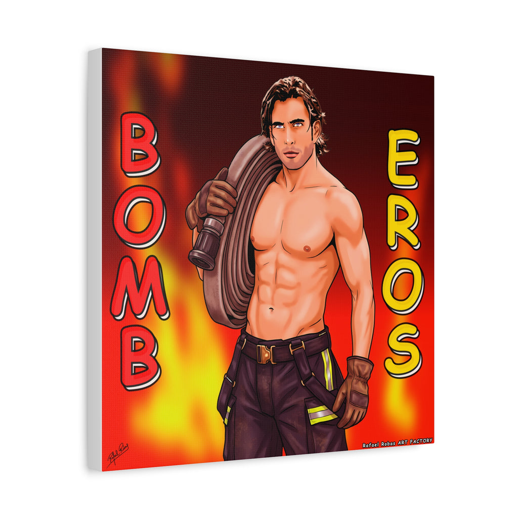 Firefighter Pinup Canvas Print — "Bomb Eros" Matte Stretched Wall Art