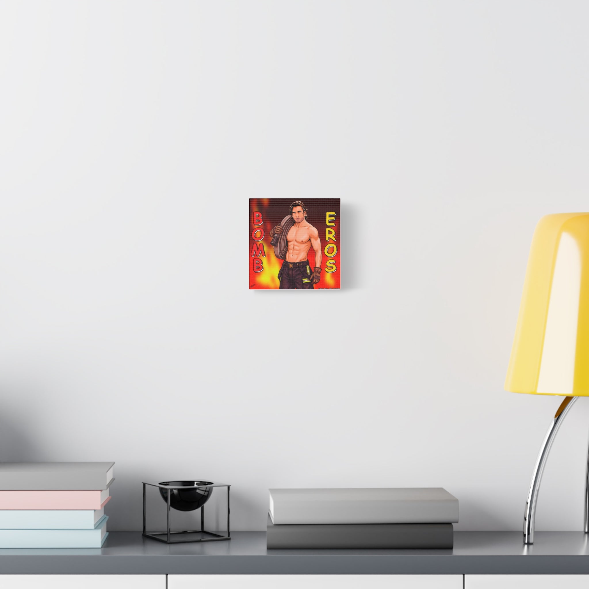 Firefighter Pinup Canvas Print — "Bomb Eros" Matte Stretched Wall Art