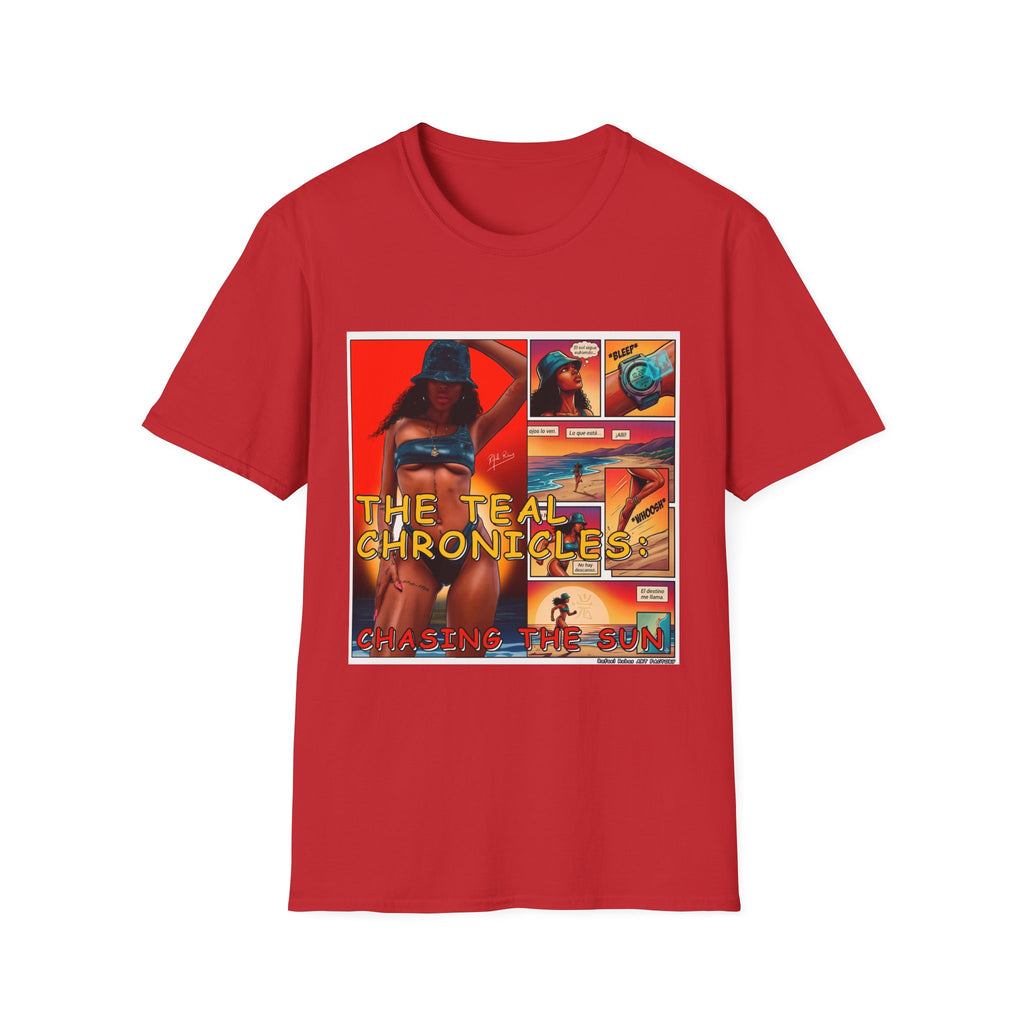 Graphic T-Shirt — "The Teal Chronicles" Retro Comic Surf Art