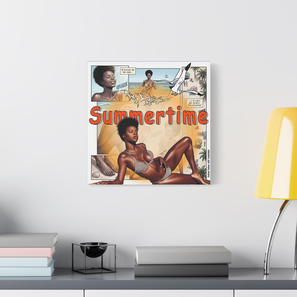 Summertime Beach Art Canvas - Retro Comic Afrocentric Pinup Wall Decor