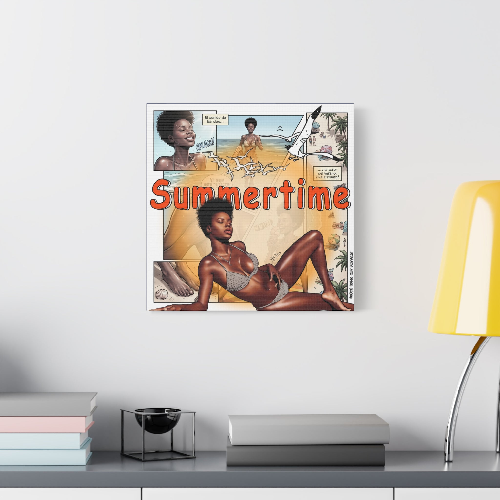 Summertime Beach Art Canvas - Retro Comic Afrocentric Pinup Wall Decor