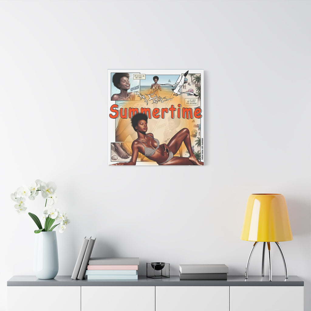Summertime Beach Art Canvas - Retro Comic Afrocentric Pinup Wall Decor