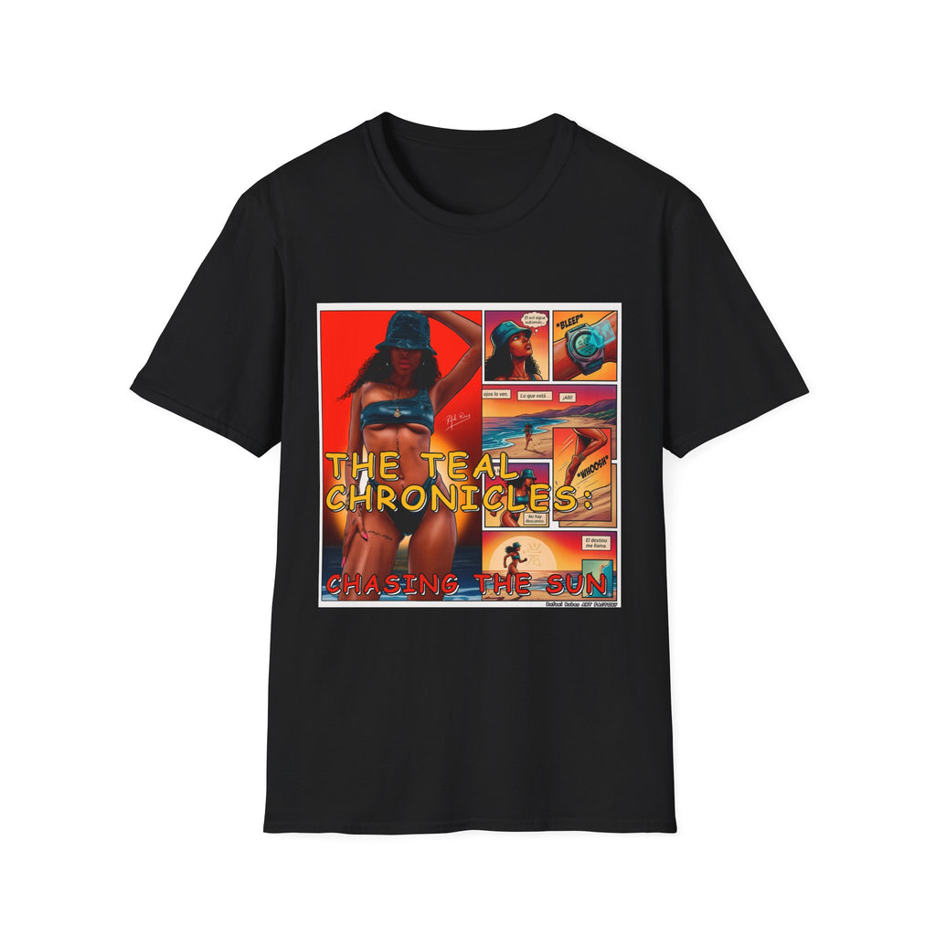 Graphic T-Shirt — "The Teal Chronicles" Retro Comic Surf Art