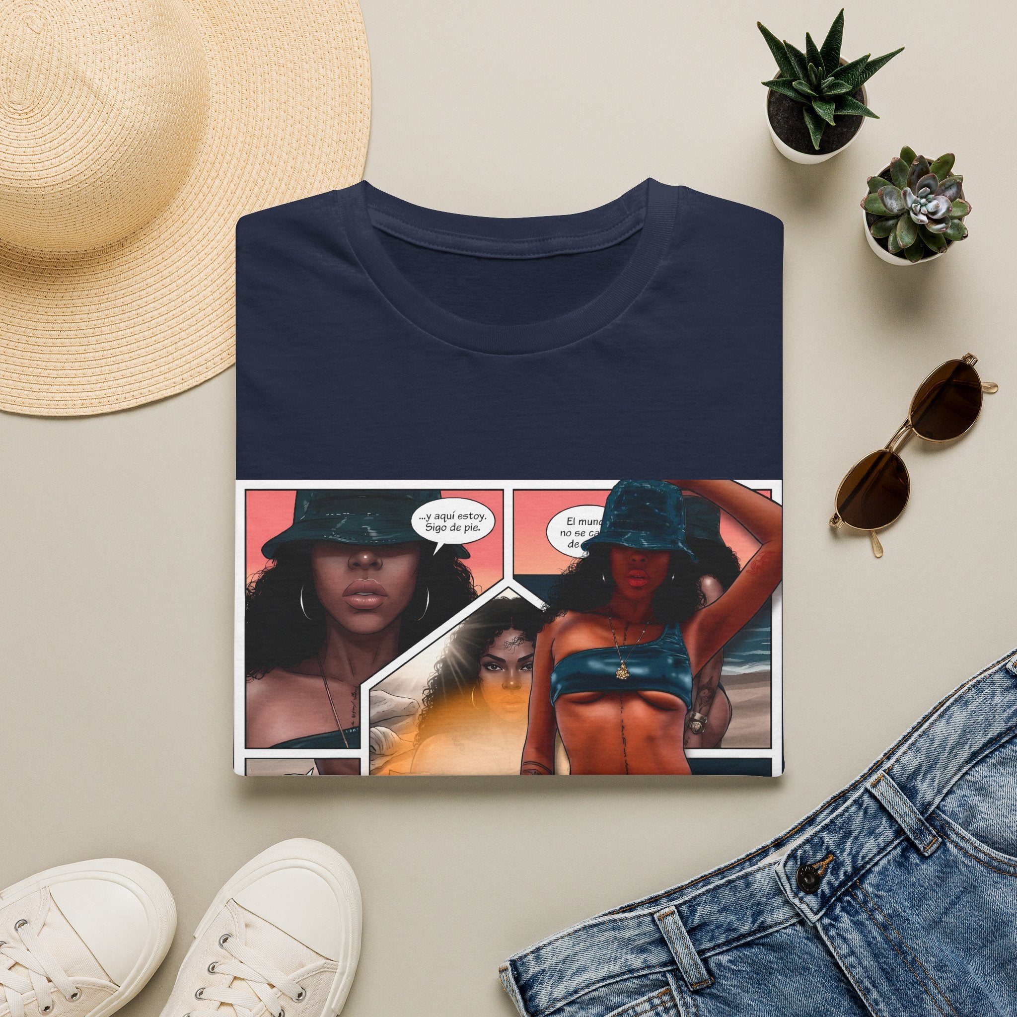 Graphic Swim Babe T-Shirt — "Chasing the Sun" Comic Panel Tee