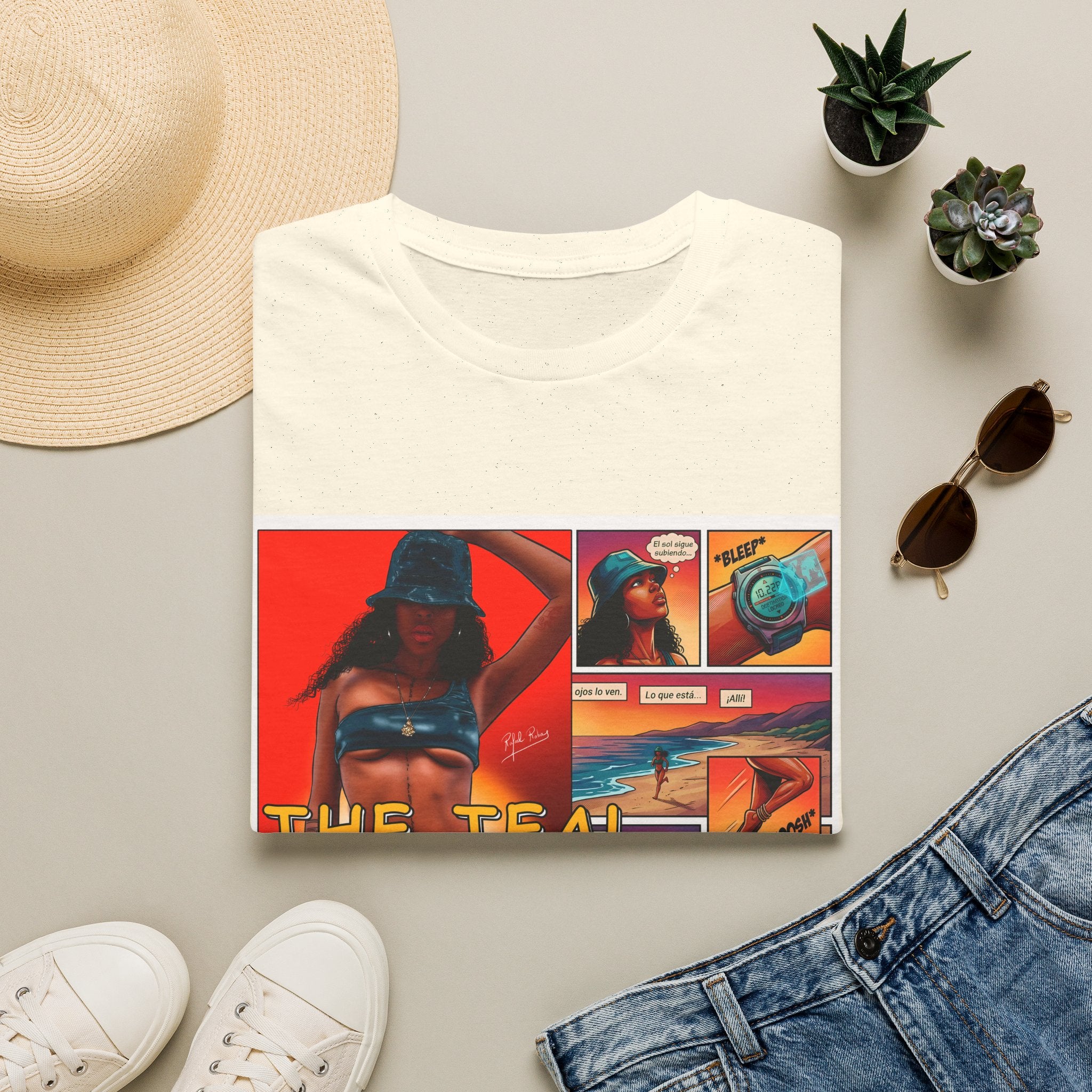 Graphic T-Shirt — "The Teal Chronicles" Retro Comic Surf Art