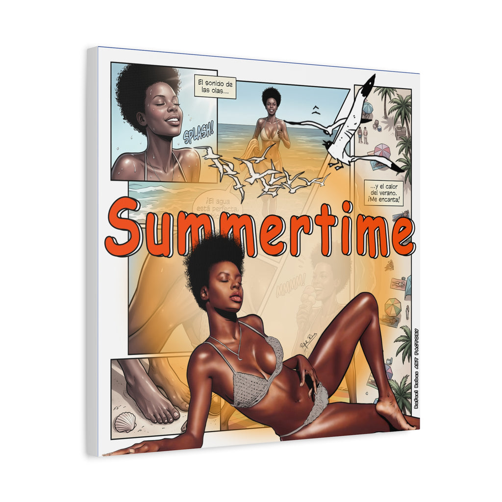 Summertime Beach Art Canvas - Retro Comic Afrocentric Pinup Wall Decor