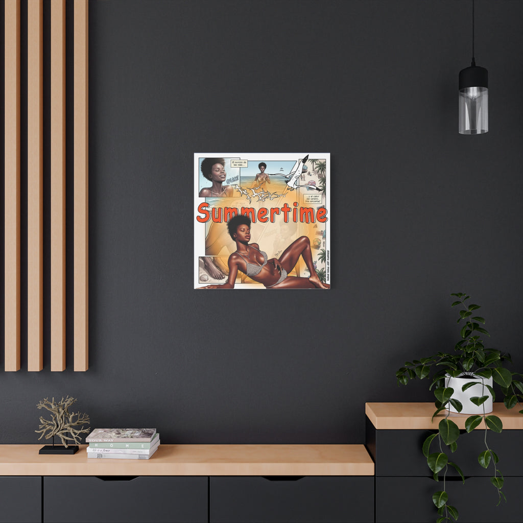 Summertime Beach Art Canvas - Retro Comic Afrocentric Pinup Wall Decor