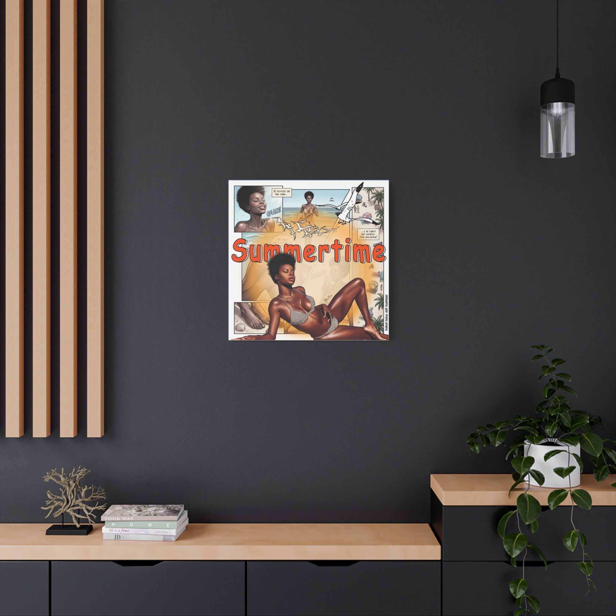 Summertime Beach Art Canvas - Retro Comic Afrocentric Pinup Wall Decor