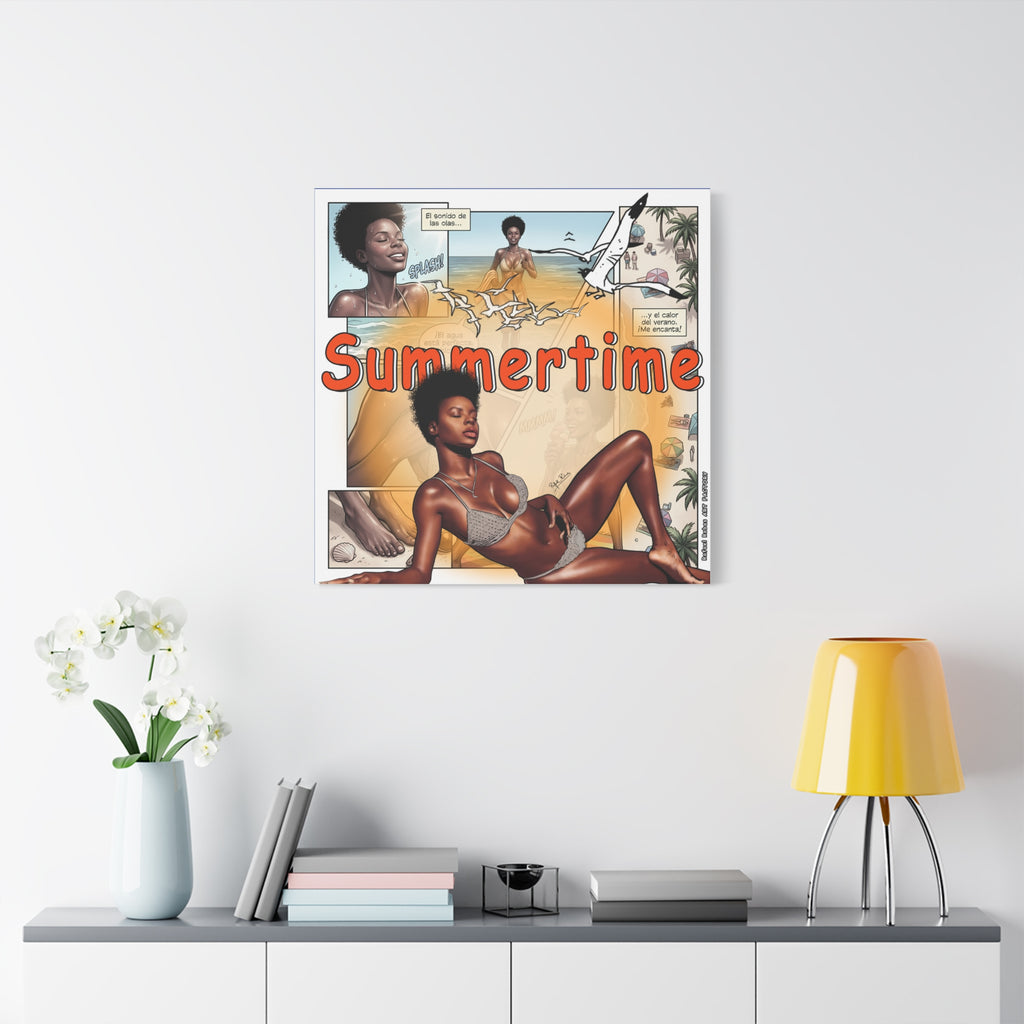 Summertime Beach Art Canvas - Retro Comic Afrocentric Pinup Wall Decor