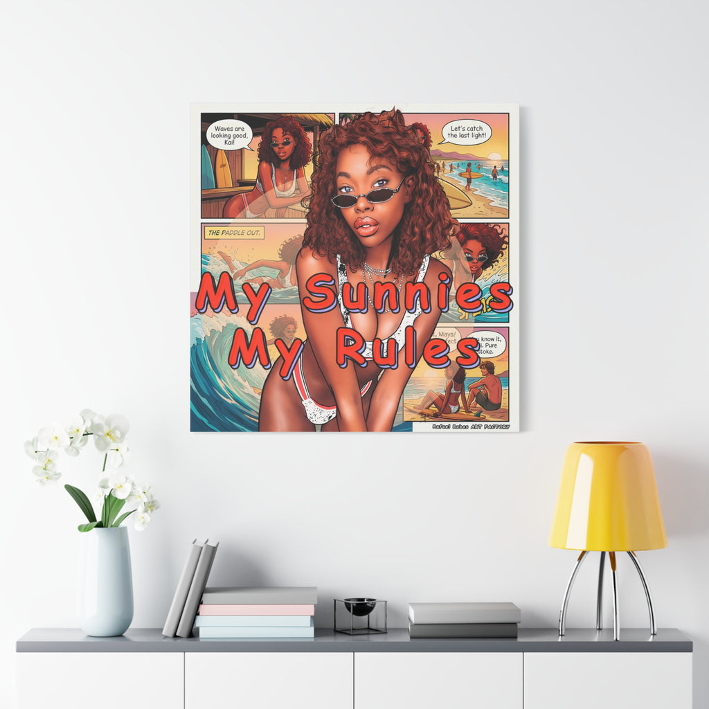 Canvas Wall Art — "My Sunnies My Rules" Beach Comic Print