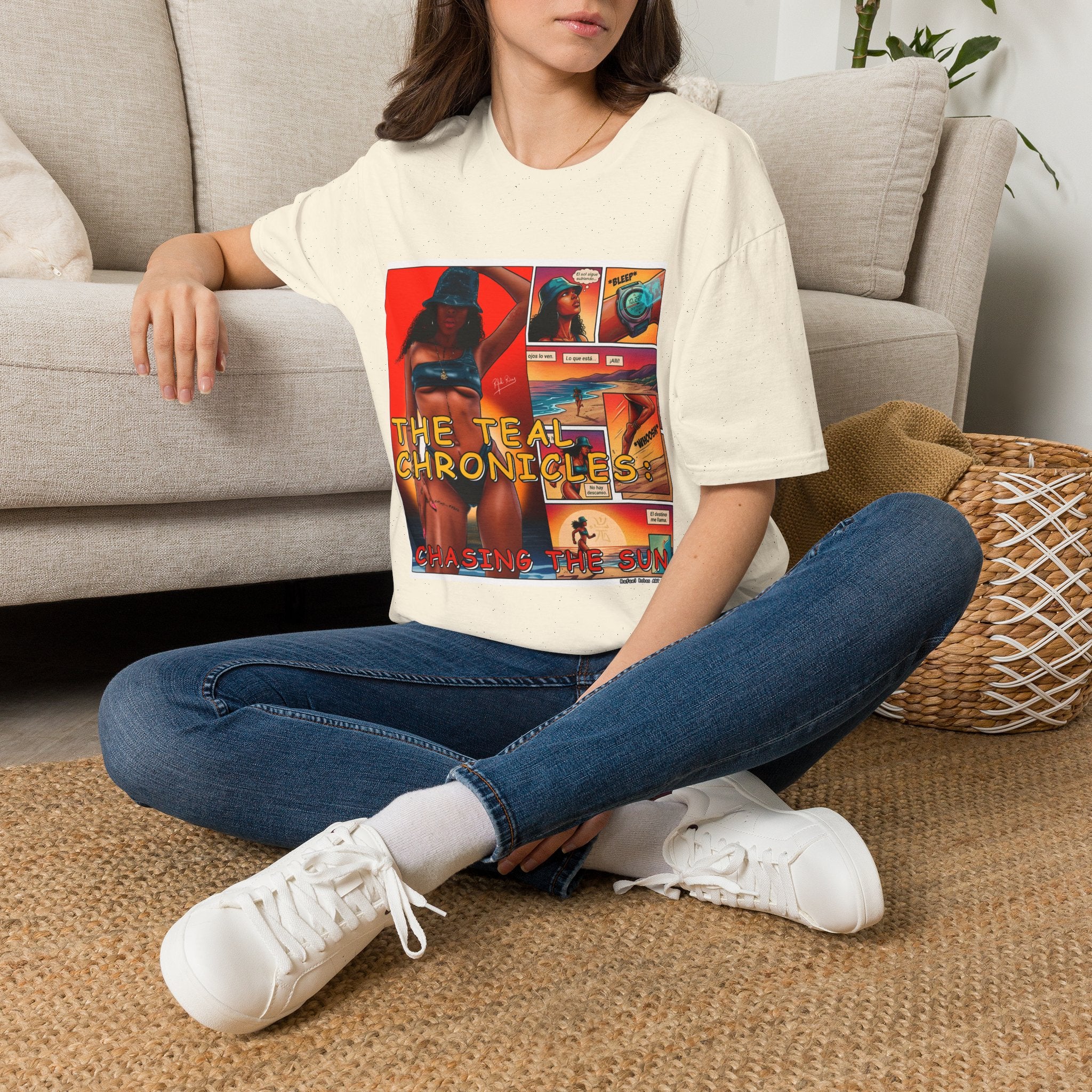 Graphic T-Shirt — "The Teal Chronicles" Retro Comic Surf Art