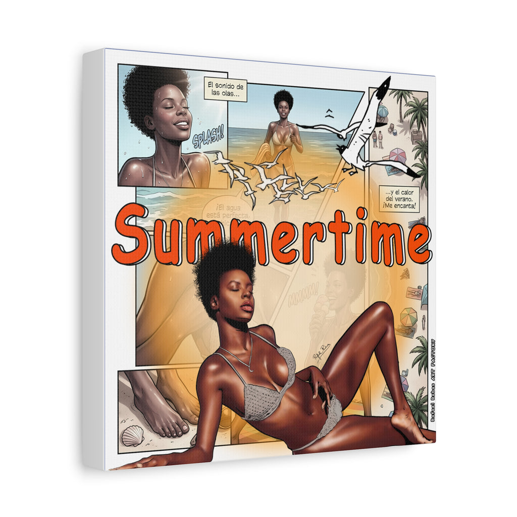 Summertime Beach Art Canvas - Retro Comic Afrocentric Pinup Wall Decor