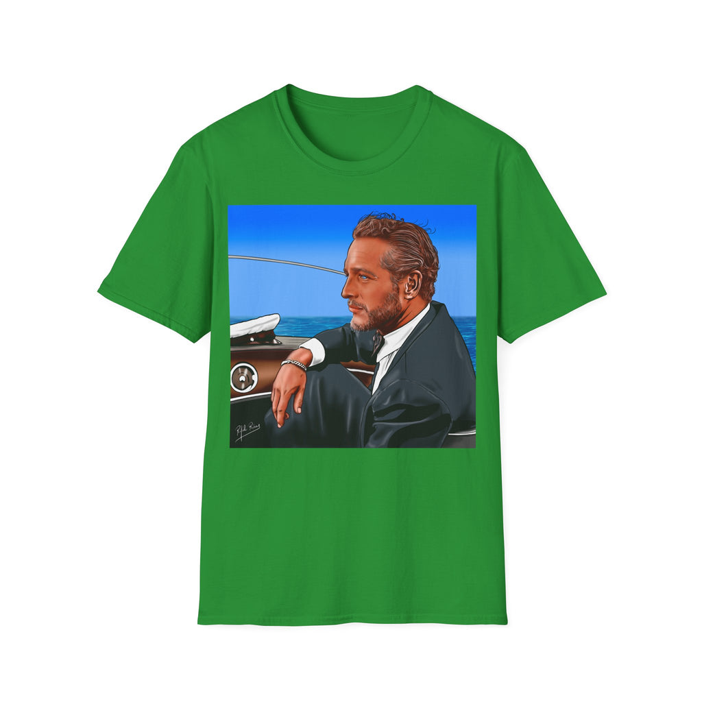 Classic Convertible Portrait T‑Shirt — Retro Gentleman Driving Design